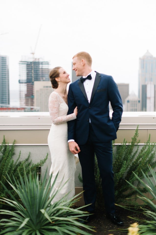 Bride and Groom at Seattles Pacific Tower