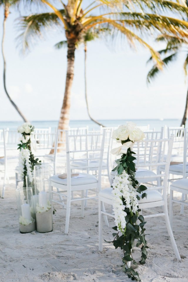 romantic white wedding at the beach