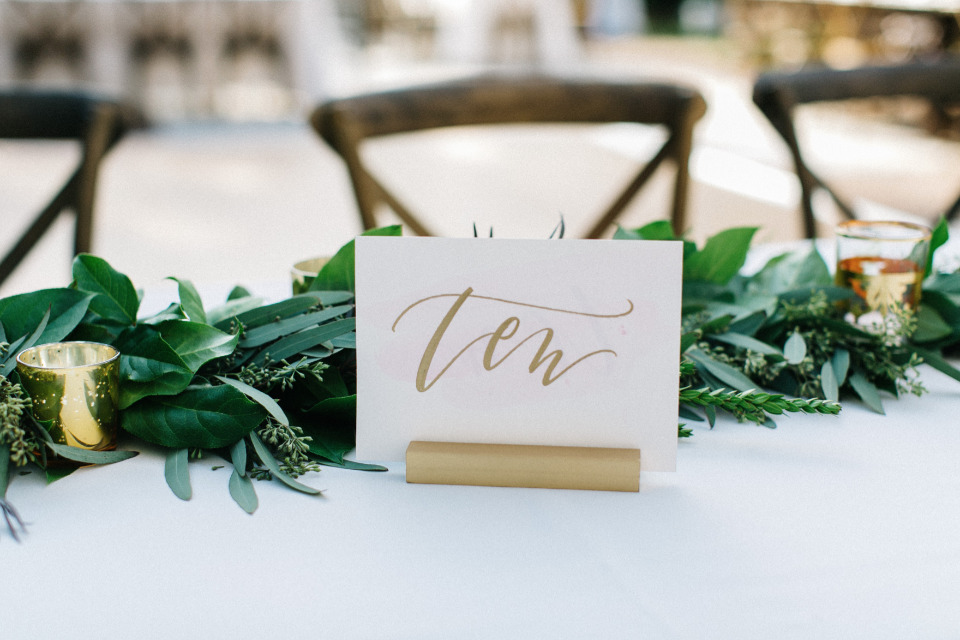 soft gold calligraphy wedding table number