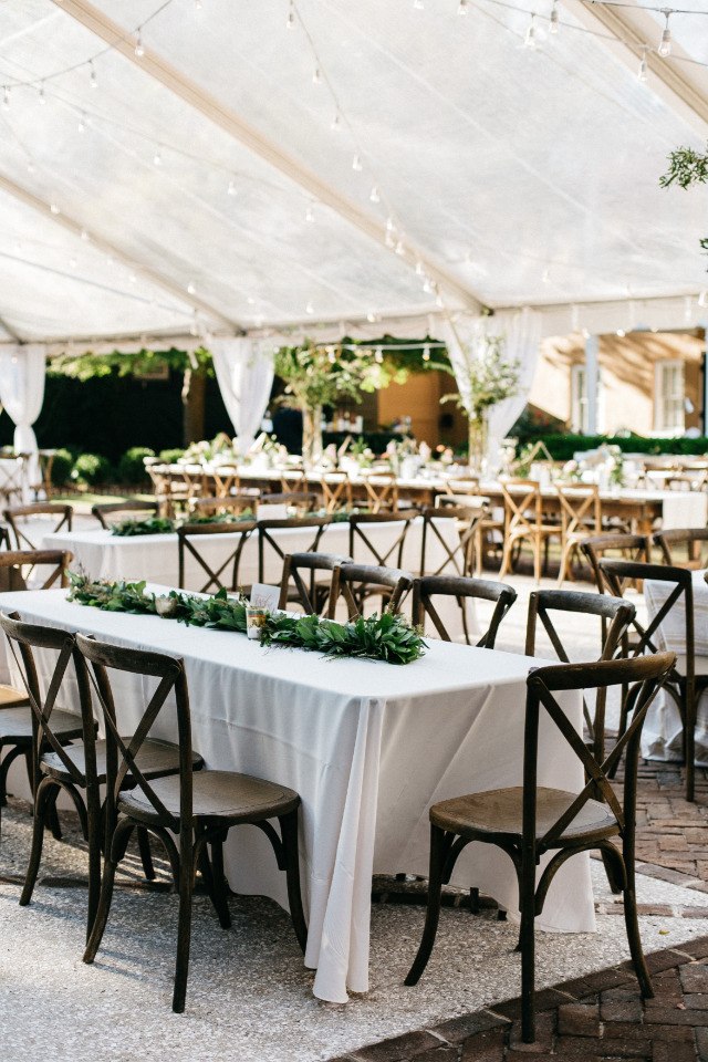 naturalistic wedding reception with bistro lights