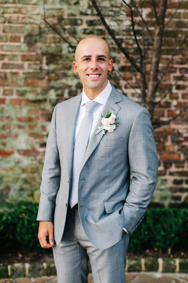 light grey groom attire with tie