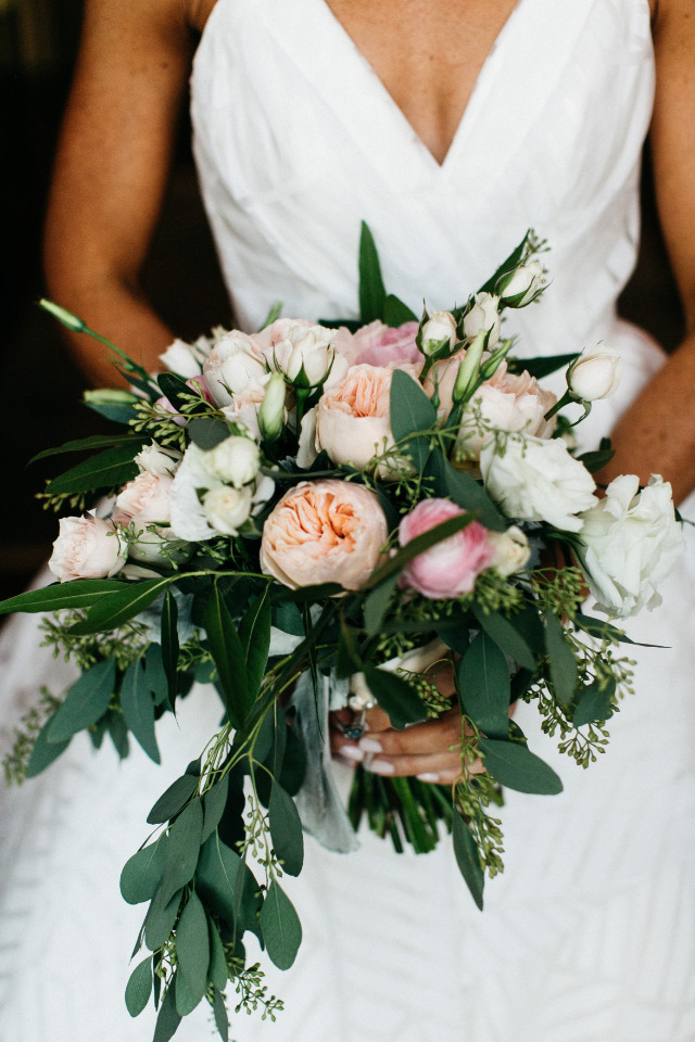 peach pink and white wedding bouquet