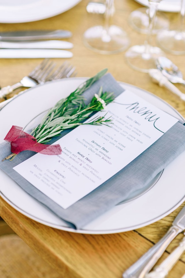 Chic wedding menu and placesetting