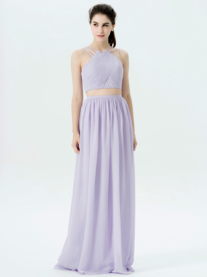 lilac 2 piece chiffon bridesmaid dress