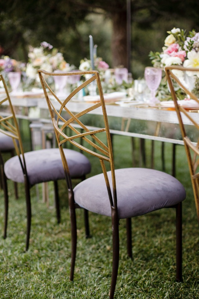 elegant purple and gold wedding chairs