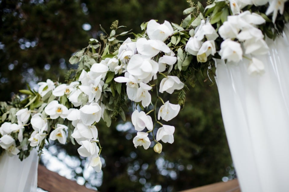 hanging flower garland at the ceremony