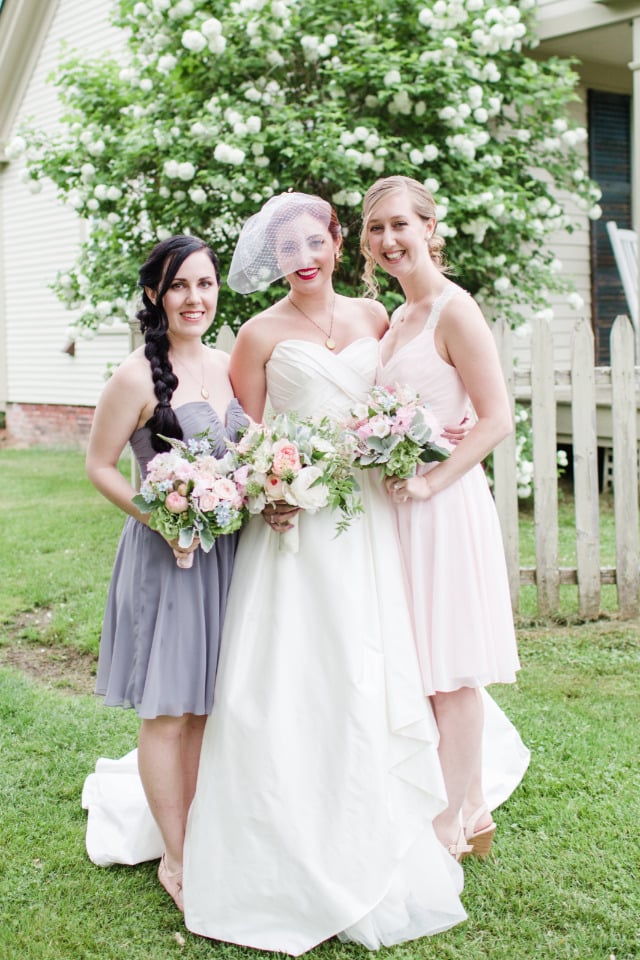 pastel pink and purple bridesmaids dresses
