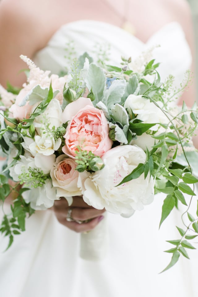 wild and organic pink and white wedding bouquet