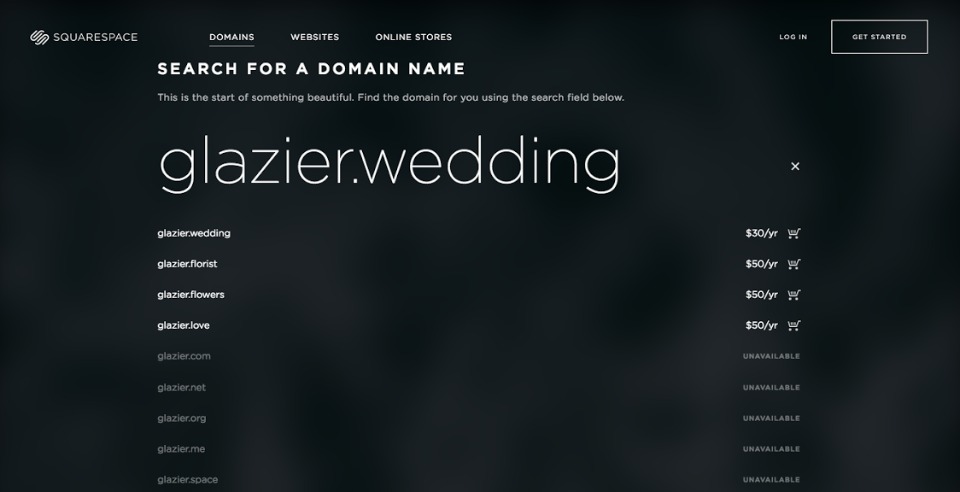 custom wedding domain name from Squarespace