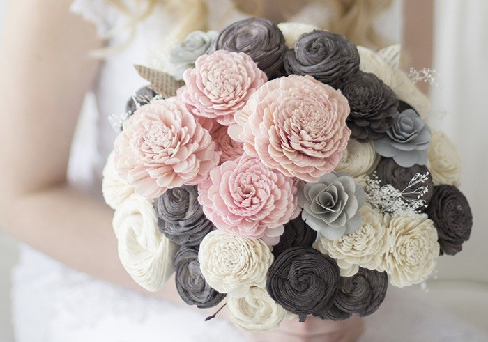 Beautiful blush pink and gray sola wood flower bouquet