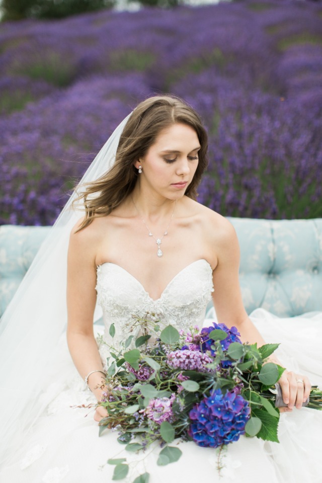 bride and purple bouquet