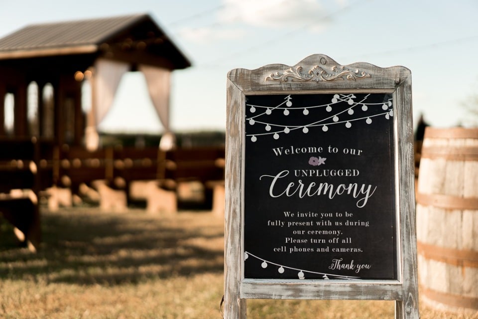welcome to our unplugged wedding ceremony sign