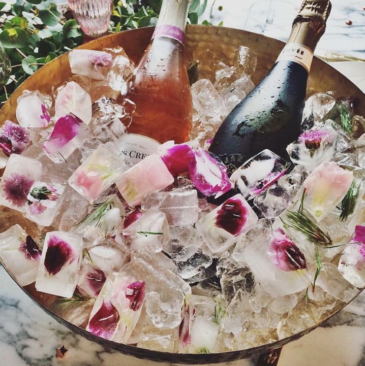 freshen up your champagne bucket with flower petal ice cubes