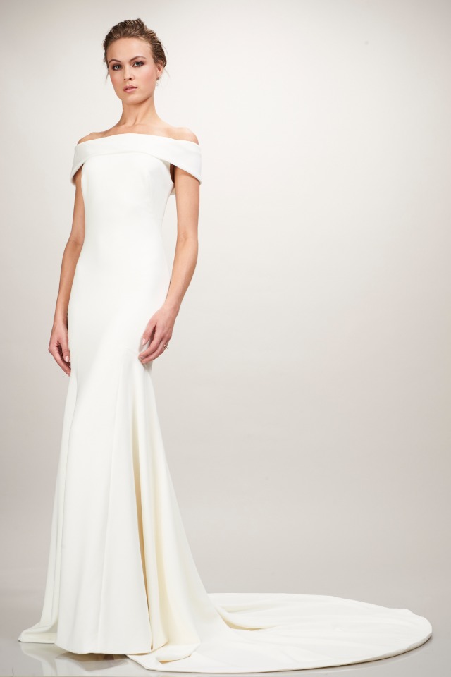 dramatic and modern Theia wedding gown