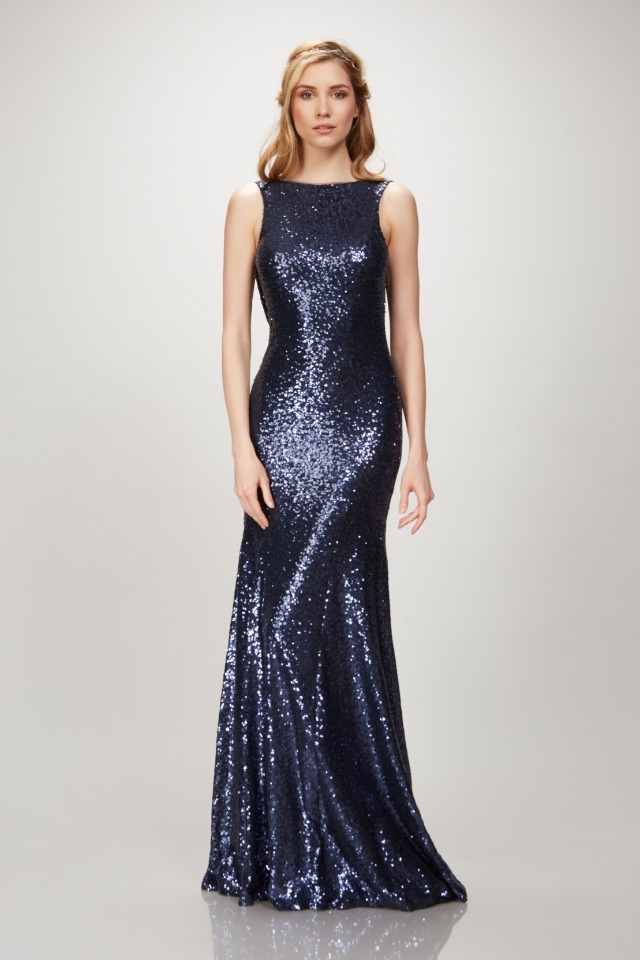 navy sequin Theia gown