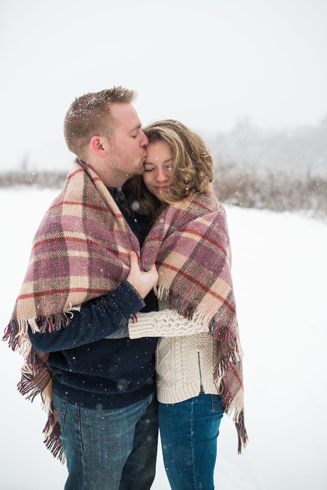 cozy snow day engagement shoot