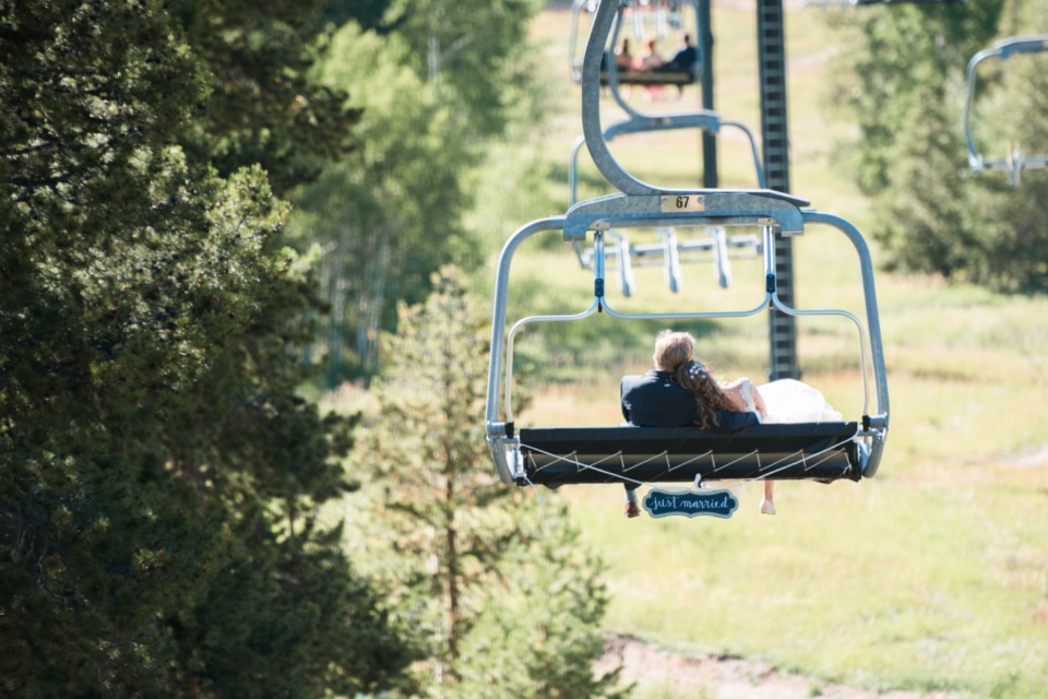 just married ski lift ride