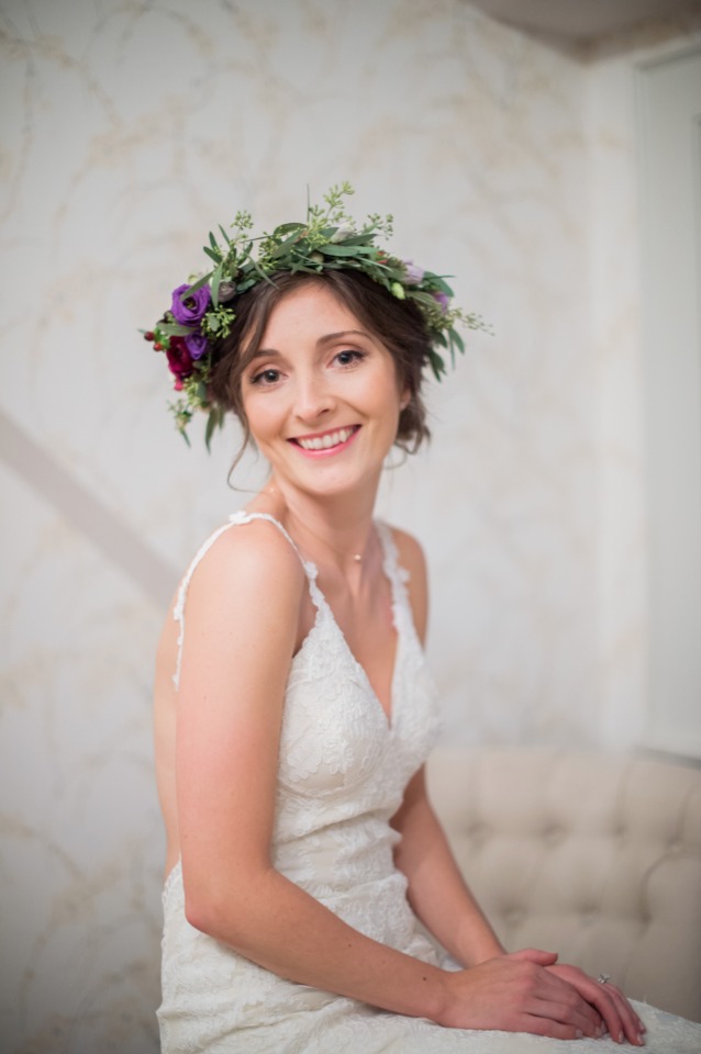 bride with flower halo