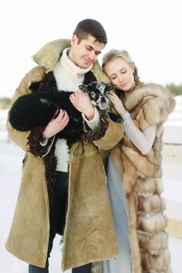 Winter in Russia wedding couple