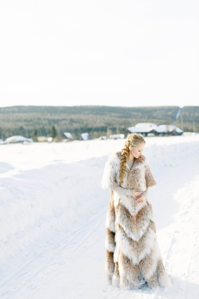full length fur coat bride