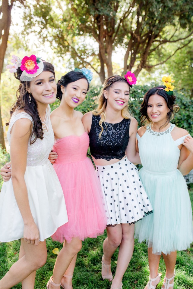bride and her besties in Cyndi Lauper inspired dresses