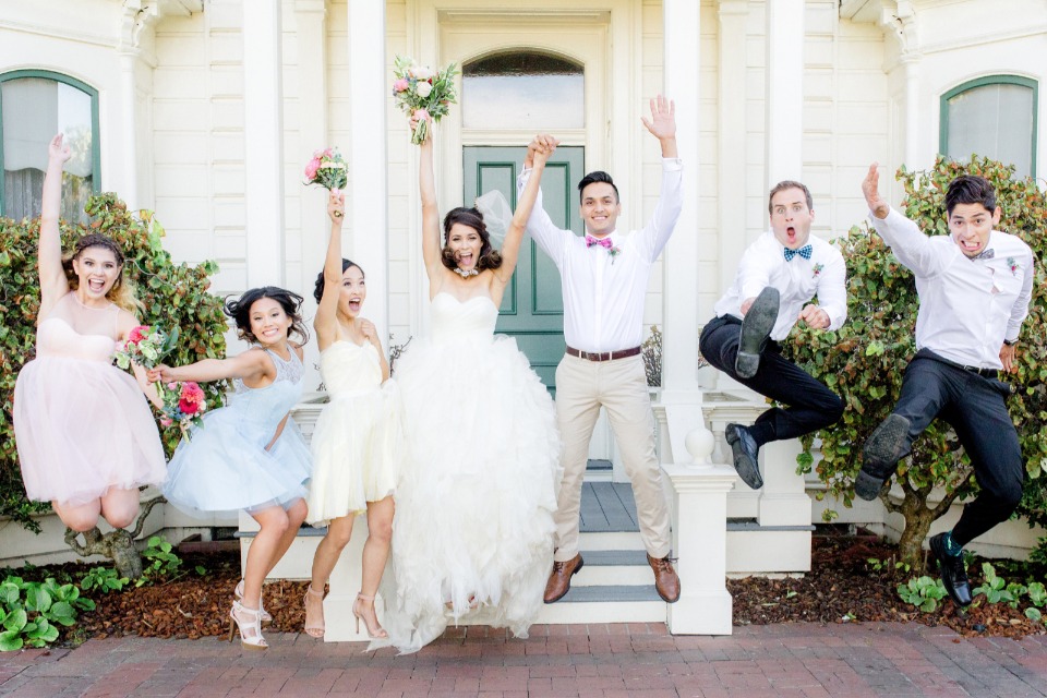 wedding party jumping for joy!