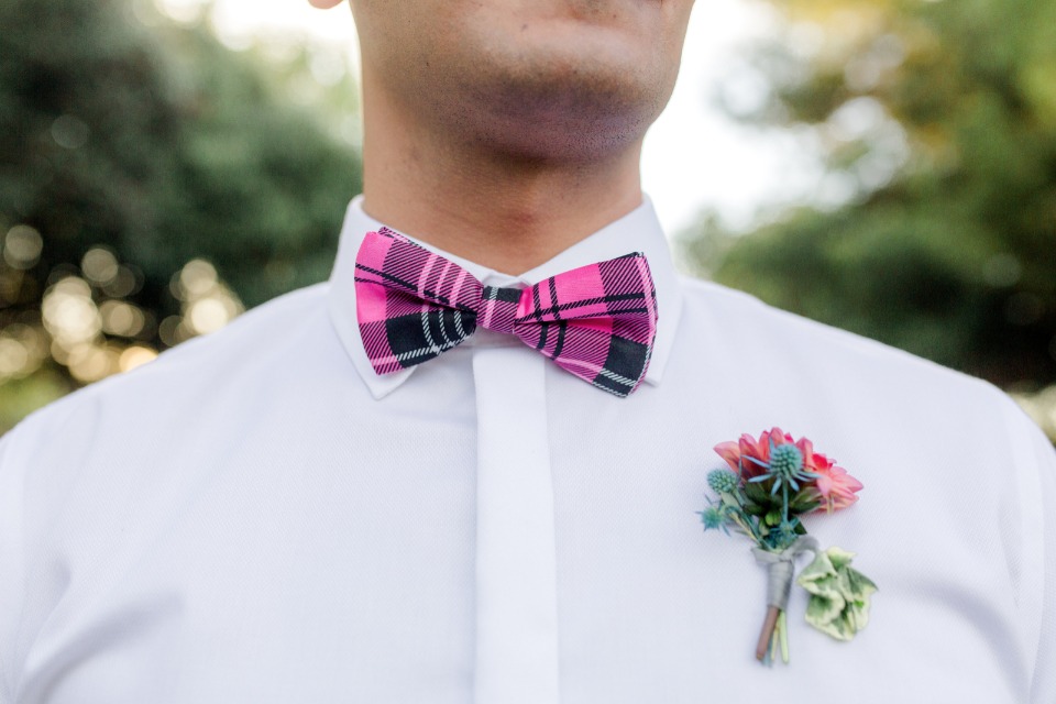 hot pink plaid bow tie