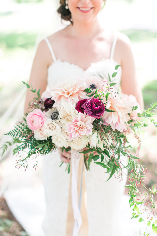 pink white and berry wedding bouquet