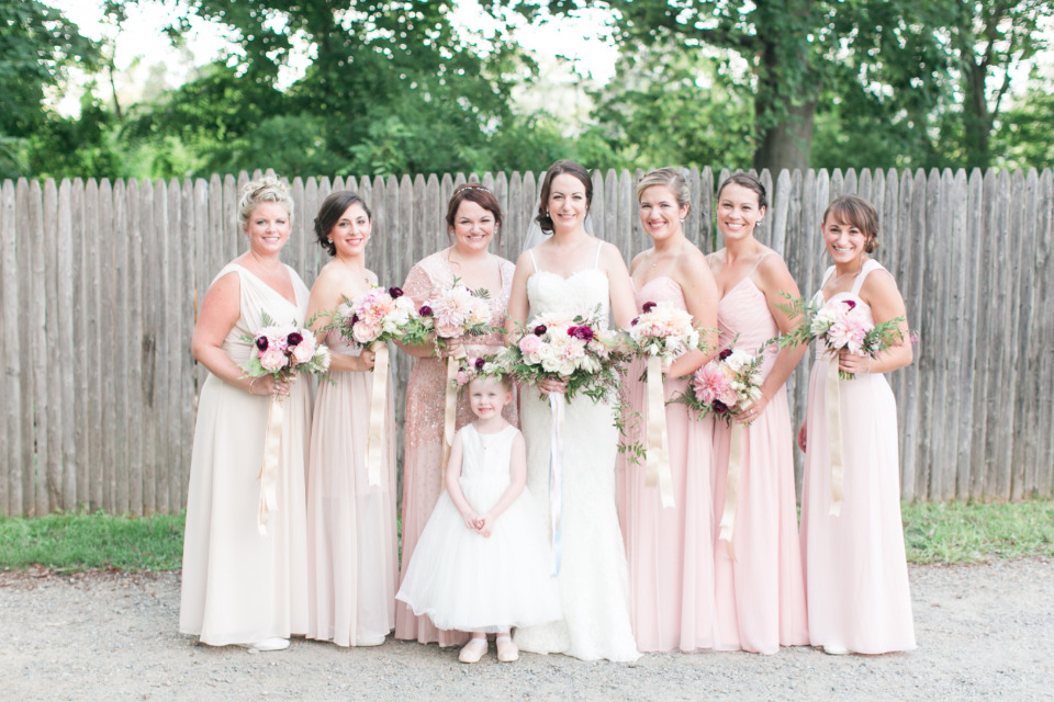 mix and match pink and blush bridesmaids dresses