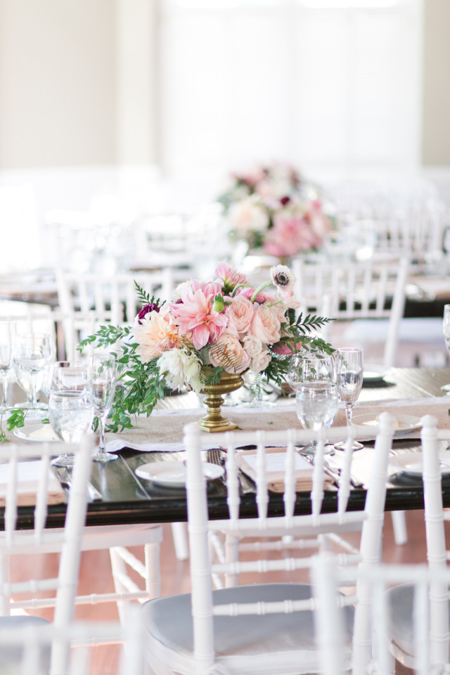 gorgeous pink and white wedding reception