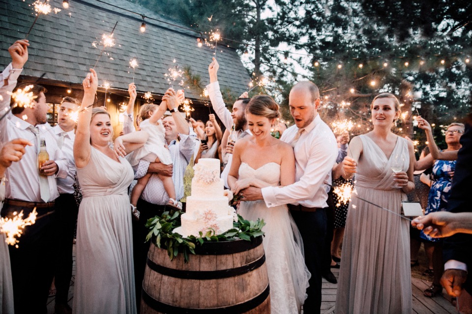 Love this sparkler cutting the cake photo