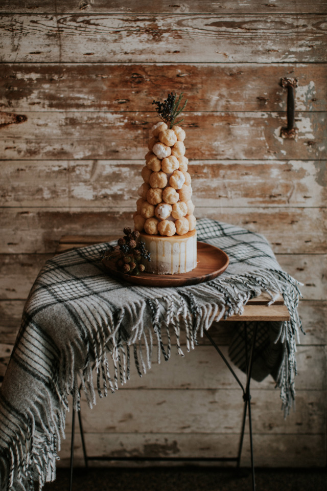 french puff topped wedding cake