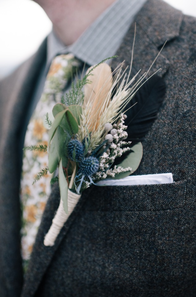 boutonniere with feathers