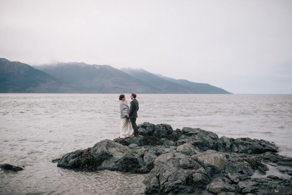 bride and groom in Alaska