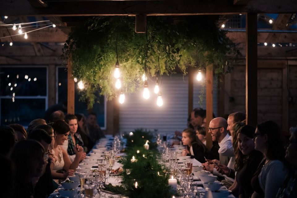 glowing family style wedding table