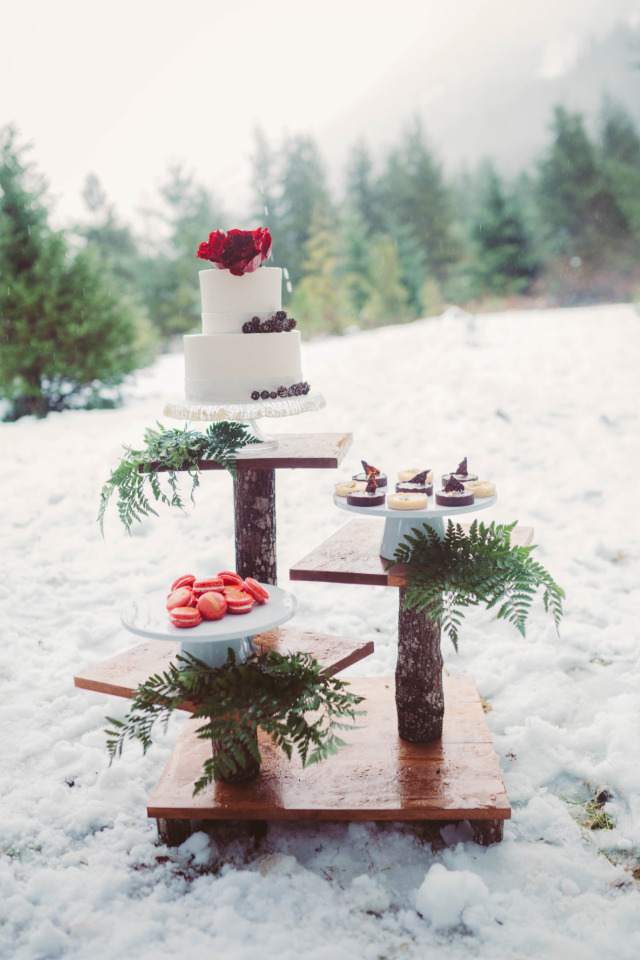 rustic wood wedding dessert display