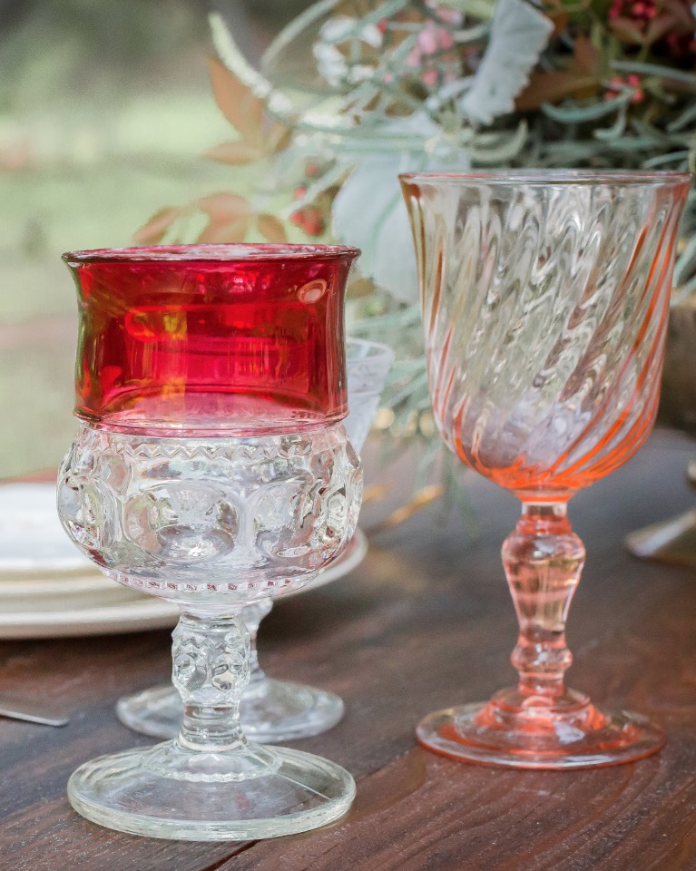 pink and red wedding glasses