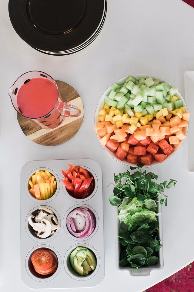 Colorful salad ingredients arranged for healthy eating