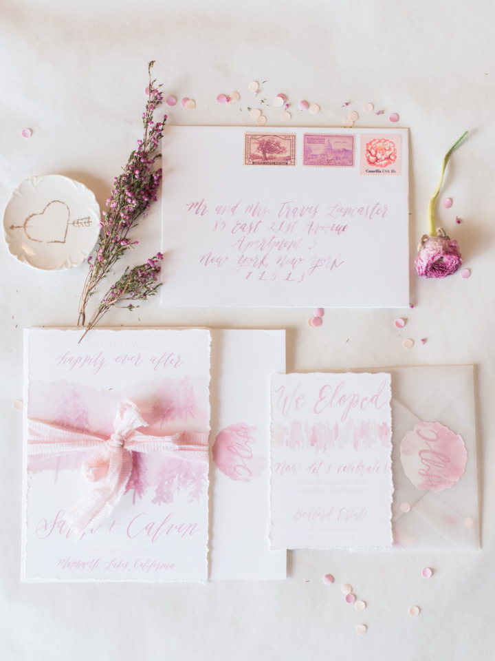 pink watercolor wedding invites