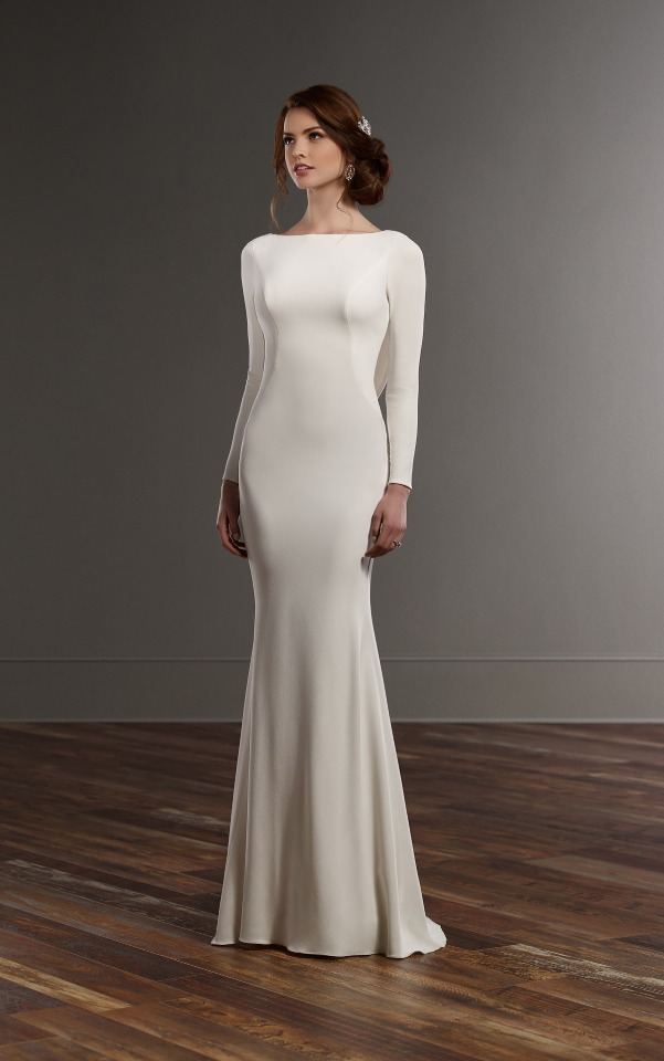 long sleeved wedding dress with bateau neckline