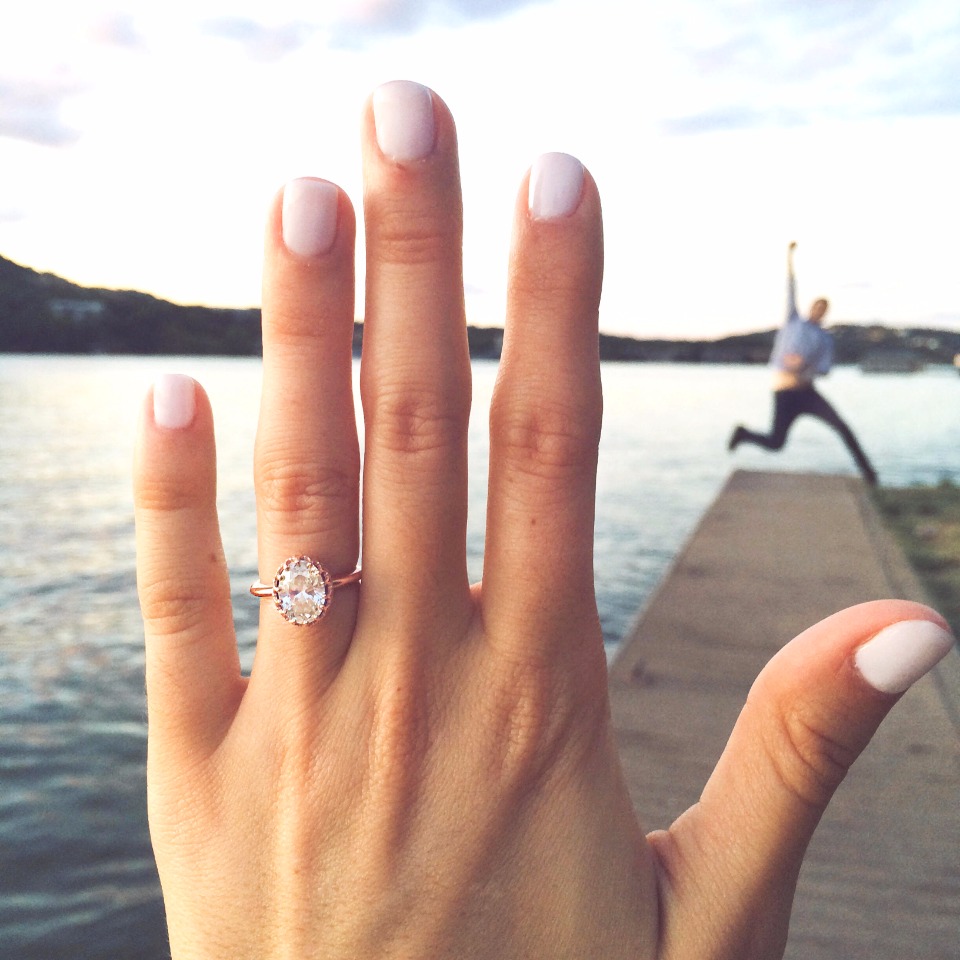 cute engagement photo and ring selfie