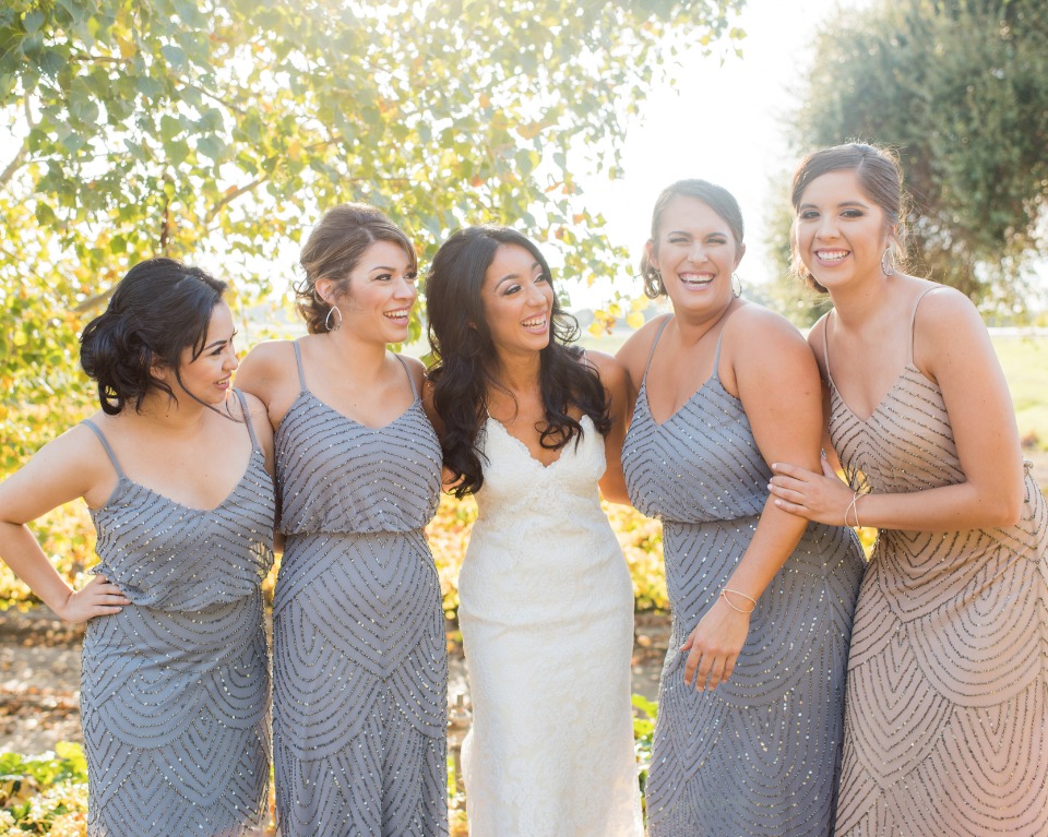 Gray and blush bridesmaid dresses