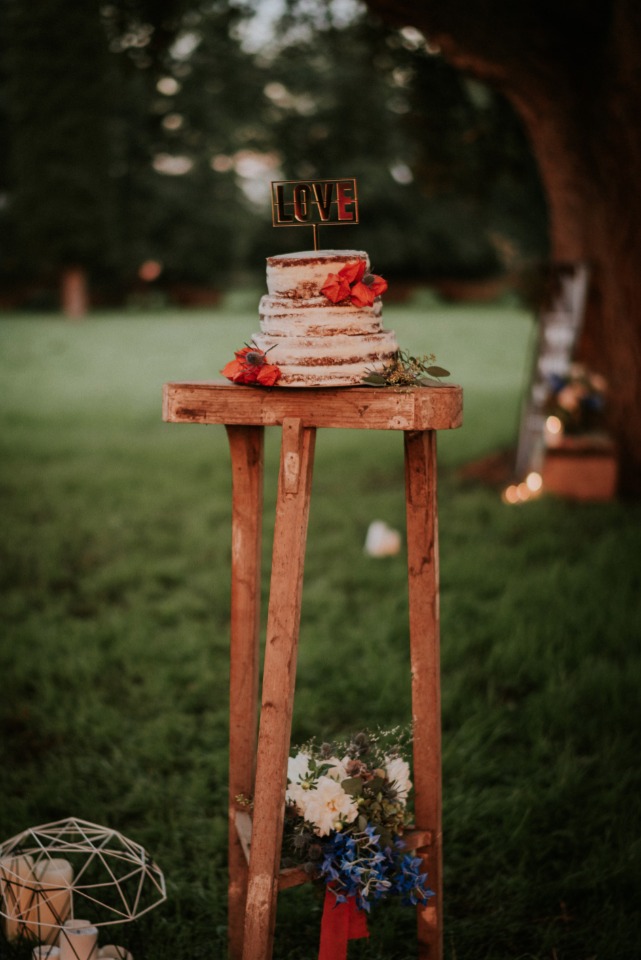 Rustic naked cake with LOVE topper