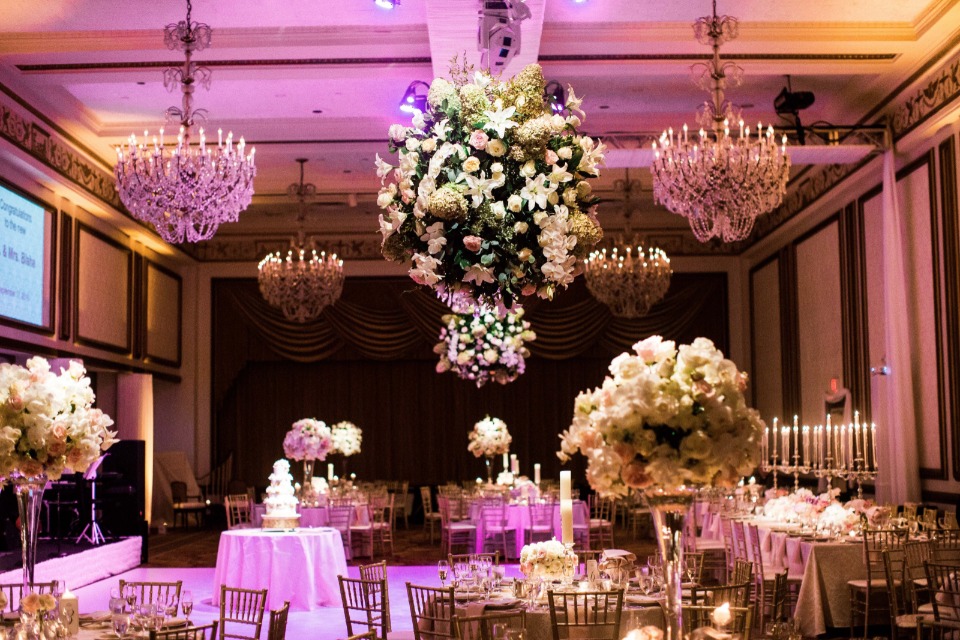 glam pink and gold wedding reception