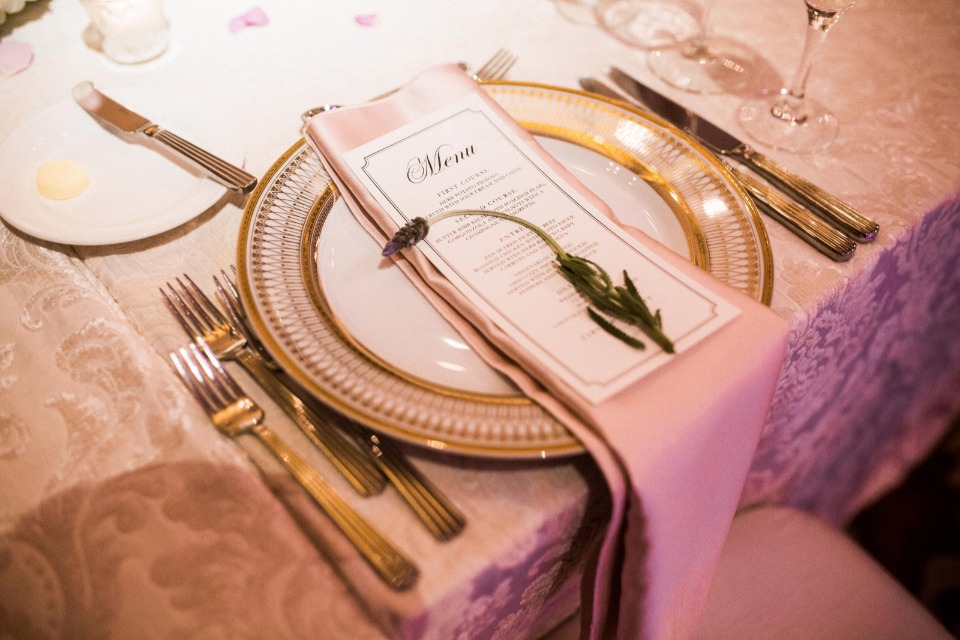 glam pink and gold place setting