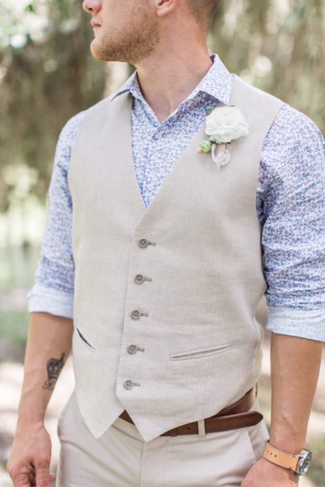 blue and khaki groom with vests