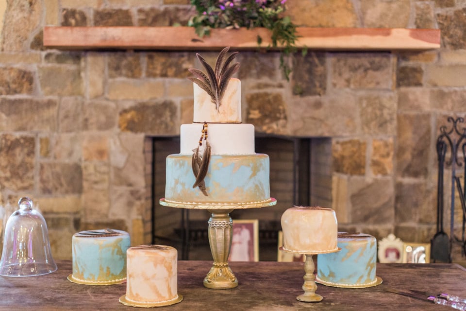blue gold and white wedding cakes