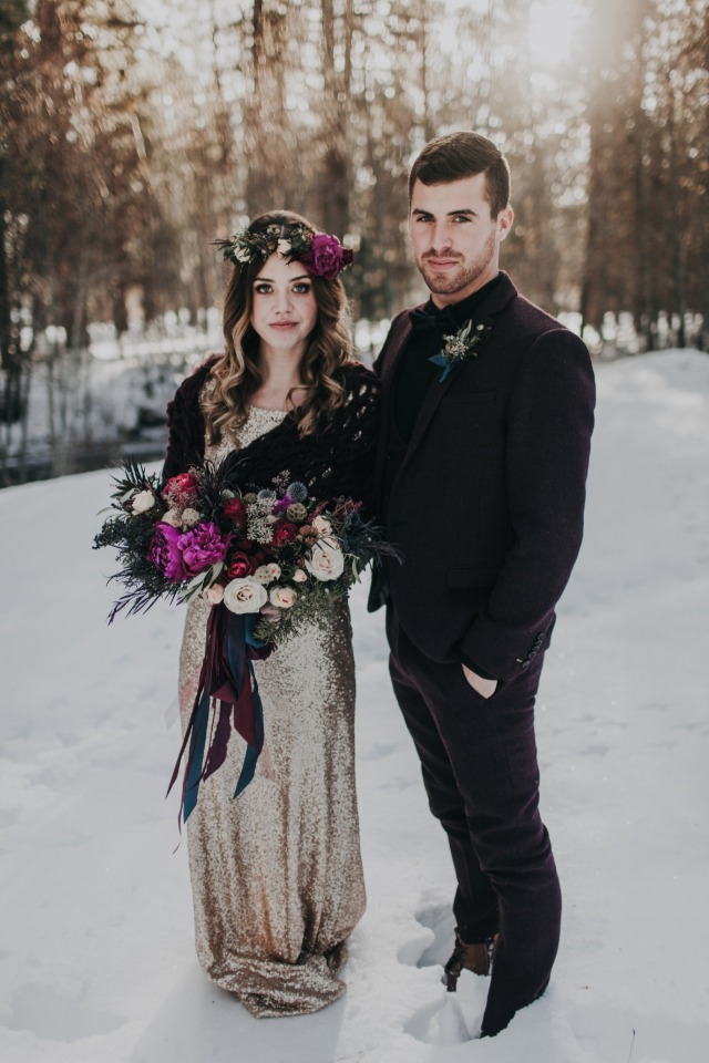 winter time wedding couple