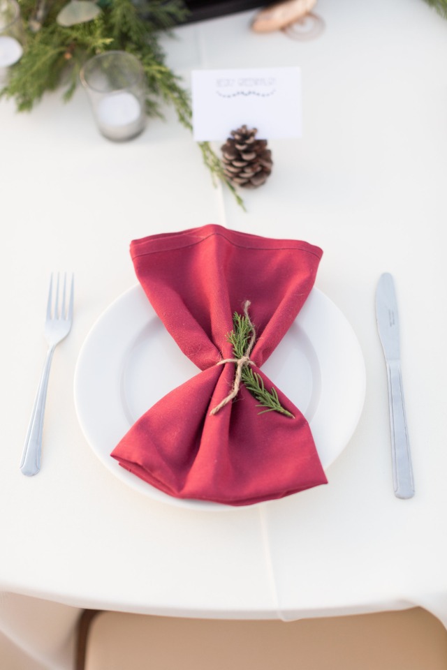 red and green wedding place setting