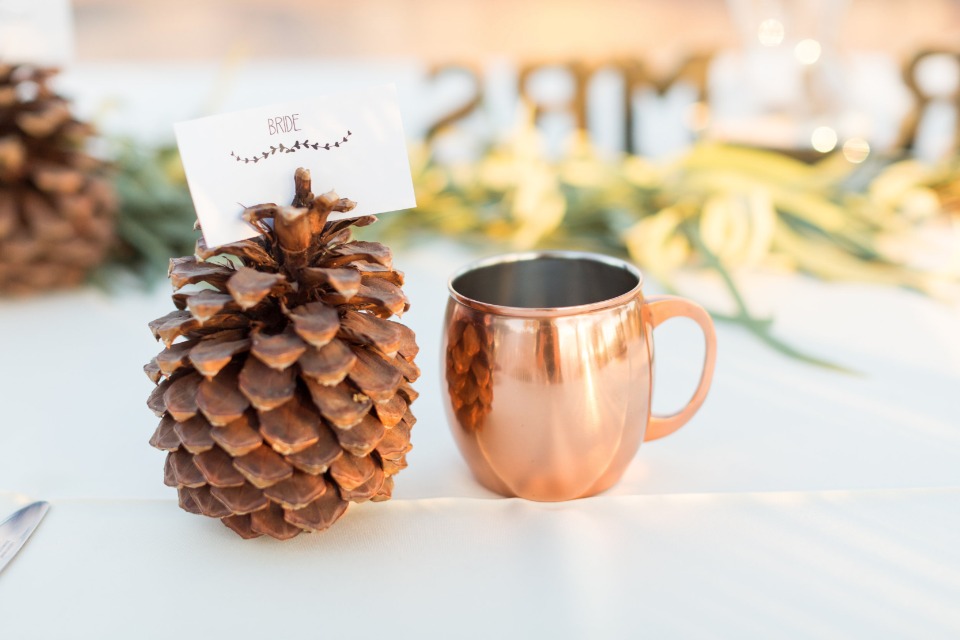 bride placecard holder and moscow mule mug